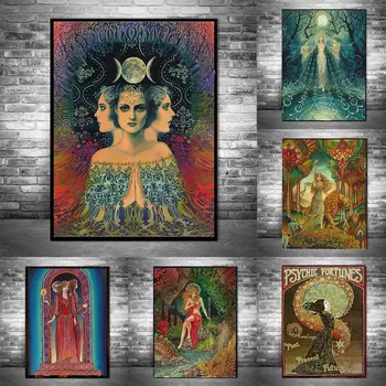Luna Boginja Skrivnost Psihedelični Tarot Poster Tiskanje Bohemian Gypsy Art Slika Plakatov In Fotografij dekle spalnica dekoracijo 38065