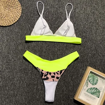 Seksi Neon Leopard Visoko Pasu Bikini 2021 Ženske Kopalke Ženske Tangice Kopalke Bather Visoko Rez Bikini Komplet Push Up Kopalke