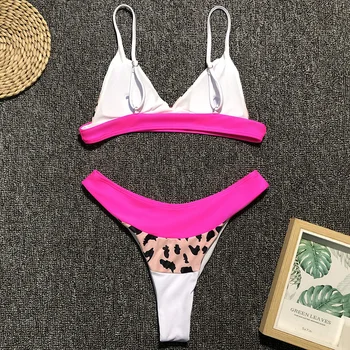Seksi Neon Leopard Visoko Pasu Bikini 2021 Ženske Kopalke Ženske Tangice Kopalke Bather Visoko Rez Bikini Komplet Push Up Kopalke