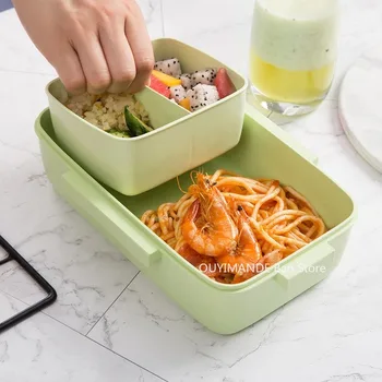 BPA Free Lunch Box Okolju prijazno Bambusa Vlaken Material Prenosni Bento Polje Microwaveble Hrane za Shranjevanje Posode Za Office Otrok 38503