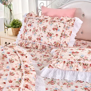 Vintage ruffle čipke posteljnina določa,twin polno kraljica kralj retro bombaž eno dvojno bedclothes bedspreads vzglavnik rjuhe kritje