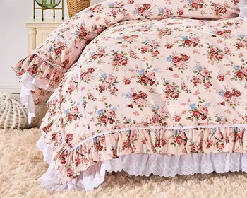 Vintage ruffle čipke posteljnina določa,twin polno kraljica kralj retro bombaž eno dvojno bedclothes bedspreads vzglavnik rjuhe kritje