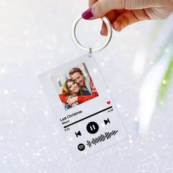 Osebno Akril Spotify Scan Code Keychain Glasbe Plaketo Foto Album Pesmi Pevka Ime Izvajalca Plakat Keyring Laser Nakit