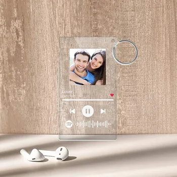 Osebno Akril Spotify Scan Code Keychain Glasbe Plaketo Foto Album Pesmi Pevka Ime Izvajalca Plakat Keyring Laser Nakit
