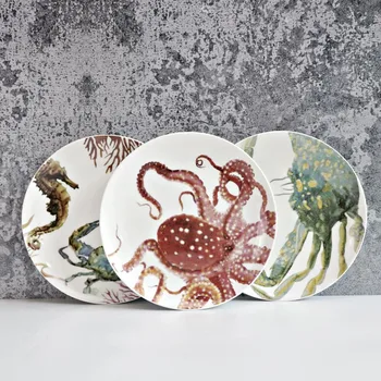 Ustvarjalna Kuhinja Ocean Serije Večerja Plošča Keramična Ploščica Skledo Ploščo Gospodinjski Jed, Suši Namizna Živali, Rib Vzorec 39330