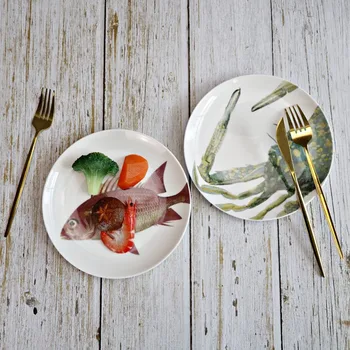 Ustvarjalna Kuhinja Ocean Serije Večerja Plošča Keramična Ploščica Skledo Ploščo Gospodinjski Jed, Suši Namizna Živali, Rib Vzorec