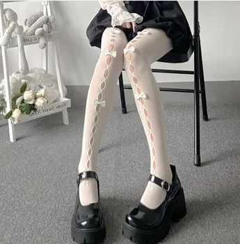 Japonski sweet Lolita pantyhose žensk poletje lok prezračevanje JK college črne in bele nogavice