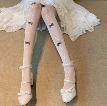 Japonski sweet Lolita pantyhose žensk poletje lok prezračevanje JK college črne in bele nogavice