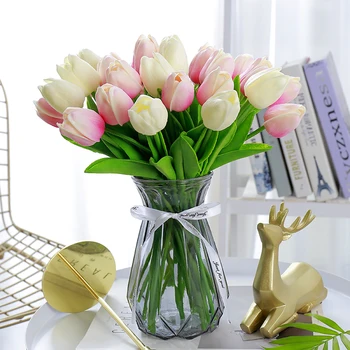 Tulipani Umetno Cvetje Roza, Zlata, Bela PU Pravi Dotik za Domači Vrt Dekoracijo Ponaredek iz Lateksa Šopek Poročni Uporabo