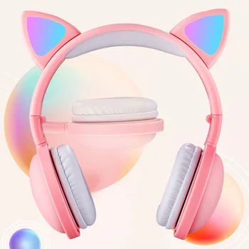 Srčkan LED Luči Mačje Uho Brezžične Slušalke Otroci Dekle Bluetooth 5.0 Glasbeni Stereo Slušalke šumov Slušalke Z Mikrofonom Darilo 40005