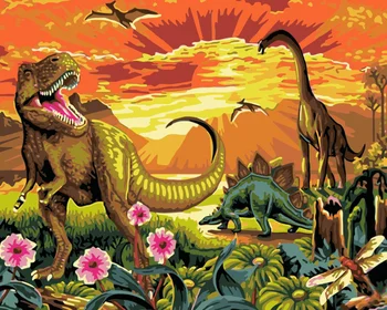 DIY 40X50 Olje, Barvanje Z Številkami Dinozaver Svetu Barvo s številkami Na Platno Doma Dekor Digitalno Slikarstvo chrismas darilo
