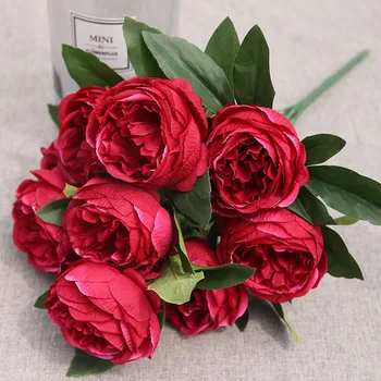 10 Glavo Umetne Svile šopek rož za Dom Spalnica Dekoracijo Poroke Vaze Trgovin Dekorativni Ponaredek Rose Flores Visoke Kakovosti 41203