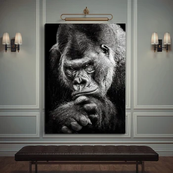 Nordijska Živali Plakati In Znamk Opica Stenske Slike Za Dnevni Sobi Doma Dekoracijo Plakati Black Gorilla Platno Slikarstvo