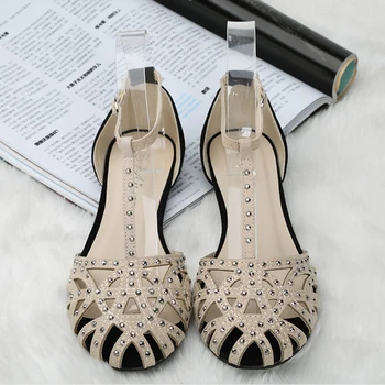 Čevlji Ženske Sandale Ravno nosorogovo izrezanka poletni čevlji Visoke kakovosti closed toe dame čevlji ženski Gladiator ženske sandali