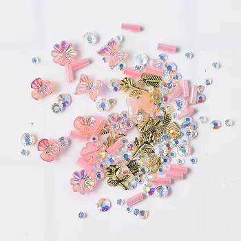 1 KOS 3D Čarobno Metulj Flower Nail Okrasnih Kristalov Diamanta Kroglice Lupini Umetnih Nohtov Crystal Nails Čare 6 Barv
