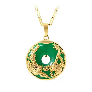 Naravna Zelena Hetian Jade Obesek, Srebro 925 Zmaj Phoenix Ogrlica Kitajski Jadeit Amulet Čar, Moda Nakit Darila 4155