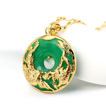 Naravna Zelena Hetian Jade Obesek, Srebro 925 Zmaj Phoenix Ogrlica Kitajski Jadeit Amulet Čar, Moda Nakit Darila