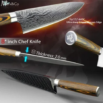 Kuhinjski Nož Kuhar Mesar Japonski Rezanje Santoku Cleaver Pripomoček 7CR17 1-7pcs/Set iz Nerjavečega Jekla Imitacije Damask Vzorec