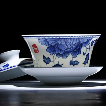 Jingdezhen Modre in Bele Porcelanaste Gaiwan Teacup ročno Čaj tureen Skledo Kitajski Keramični Teaware Pribor Drinkware 42596