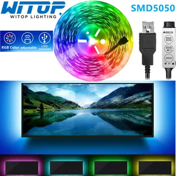LED Trakovi Luči RGB 5050 SMD Prilagodljiv Trak 5M Trak Diod 5 Desk Zaslonu TV Osvetlitev Ozadja Z USB 3 Tipka Krmilnik