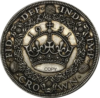 Velika Britanija 1931 Kovanec UK 1 Krono George V Cupronickel Prekrita Srebrni Kovinski Spominek Darilo Kopije Starih Zbirateljske Replika Kovancev 42669