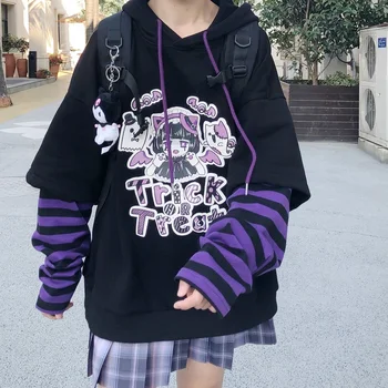 Vtange Priložnostne Risanka Dolg Rokav Anime Hoodies Ženske Hip Hop Harajuku Kawaii Jeseni Svoboden Plus Velikost Retro Hooded Majica