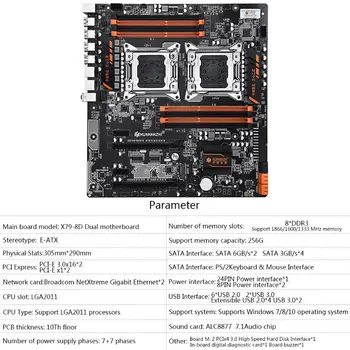 Huananzhi X79-8D matične plošče Dual CPU LGA 2011 E5 2689 Razdaljo 2670 V2 DDR3 1333/1600/1866MHz 256GB M. 2 NVME SATA3 USB3.0 E-ATX