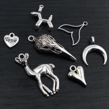 Nova Moda Antique Silver Plated Ptica Luna Srce Jelena Chrams Kovinske Zlitine Obesek DIY Čare DIY Nakit, Izdelava Ugotovitve