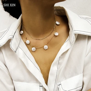 SHIXIN Preprost Pearl Choker Ogrlica za Ženske Čare Večplastna Ogrlica 2021 korejske Modne Ogrlice Ženski Nakit Collier Femme