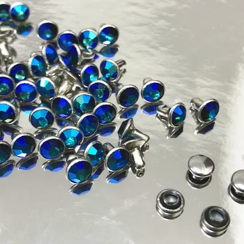 Novih 6 MM 50Sets CZ++ Royal Modra Kristal AB Prekrita Kovice Silver Plated Klinov Razvrstan Chrysoprase Kovice, Primerni za Usnje-Obrti