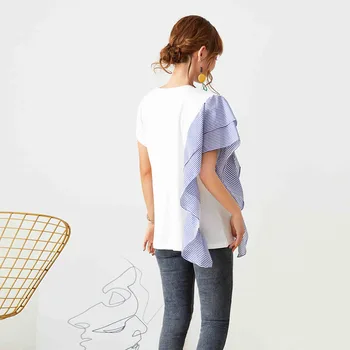 T-Shirt Prugasta Nezakonitih Šivanje Ogrlicom Kratek sleeved majica s kratkimi rokavi Ženske Pomlad In Poletje 2021 korejska Različica Obleko Za Dekle