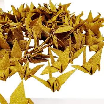 Zložen 100 kozarcev Origami Papir, Žerjavi, Bleščice Zlato DIY Žerjav Mobilne Niz Garland za Poroko, Rojstni dan Ozadje Doma Dekor