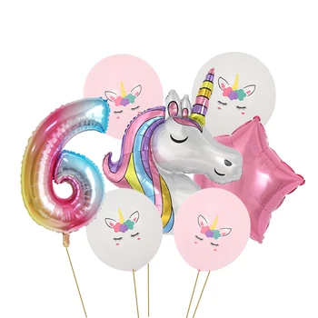 7Pcs Rainbow Unicorn Temo Stranki Baloni Samorog Rojstni dan Dekoracijo Število Balon Otrok Rojstni dan Baby Tuš Dekor Globos 45087