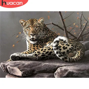 HUACAN 5D DIY Diamond Slikarstvo Živali Celoten Kvadratni Diamond Vezenje Kit Leopard Sliko Nosorogovo Wall Art