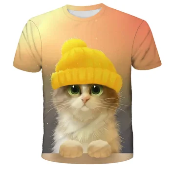 Božič risanke mačka novo igro T-shirt za otroke 2021 zabavno poletje risanka T-shirt za dekleta in fantje, oblačila vrhnja kratek sle