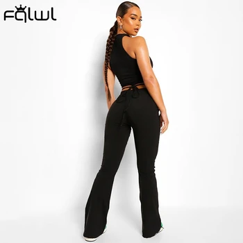 FQLWL Ženske Seksi Clubwear Visoko Pasu Bodycon Dolge Hlače Črne Čipke Dokolenke 2021 Ženska Stranka, Suh Širok Noge Hlače Ženske