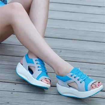 Višino narašča 2021 poletni čevlji ženske sandale klini prostem platformo sandali ženska, čevlji čipke-up ženski čevelj 46056
