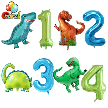 2pcs Velik Dinozaver Folija Baloni 40inch Zelena modra Številka Helij balon Otrok Rojstni dan Dekoracijo Fantje Živali Globos
