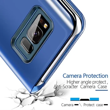 Ogledalo Jasen Pogled Stojalo Flip Primeru Za Samsung Galaxy S21 S10 S20 S8 S9 Plus S7 rob S10e Opomba 8 9 10 Plus 20 Ultra Pokrov