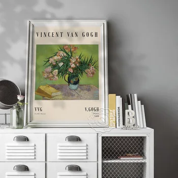 Vincent Van Gogh Še Vedno Življenje Vaza Z Oleandri In Knjig, Plakatov, Van Gogh Oleandri Umetnosti Tiskanja, Rastlin Cvetlični Listi Home Art Dekor 4732