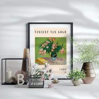 Vincent Van Gogh Še Vedno Življenje Vaza Z Oleandri In Knjig, Plakatov, Van Gogh Oleandri Umetnosti Tiskanja, Rastlin Cvetlični Listi Home Art Dekor