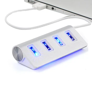 USB HUB Razdelilnik Adapter 4 Vrata USB2.0 HUB Visoke Hitrosti, Aluminij Mini HUB Z Modro LED Za Prenosni RAČUNALNIK Macbook Zaščita pred Preobremenitvijo 47589