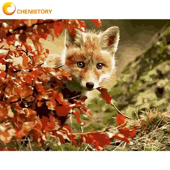 CHENISTORY Fox Živali, Barvanje Z Številkami, Kompleti za Za Odrasle Otroke HandPainted 60x75cm Uokvirjen Na Platno Začetni Dekoracijo Barve