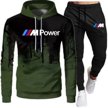 2021 Moški Šport BMW M Majica + Hooded Džemper Šport za Moške Priložnostne Obleko Velikost 4787