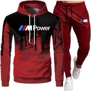 2021 Moški Šport BMW M Majica + Hooded Džemper Šport za Moške Priložnostne Obleko Velikost