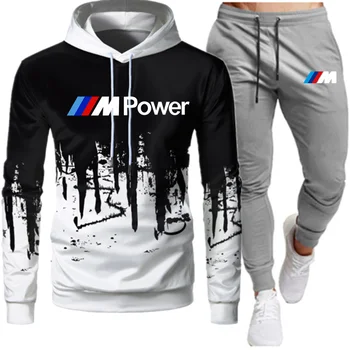 2021 Moški Šport BMW M Majica + Hooded Džemper Šport za Moške Priložnostne Obleko Velikost