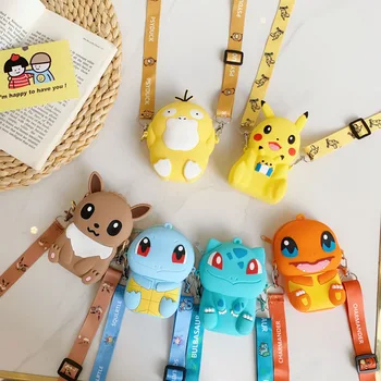 6 slogov Japonski Pokemon figuric Torba Pikachu Squirtle Bulbasaur Charmander Mehki Silikonski Kovanec Torbici Tipko Primeru