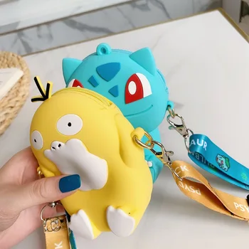 6 slogov Japonski Pokemon figuric Torba Pikachu Squirtle Bulbasaur Charmander Mehki Silikonski Kovanec Torbici Tipko Primeru