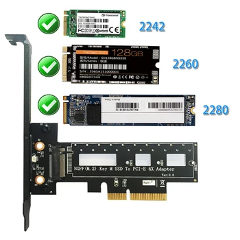 PCI Express 3.0 X4 na M. 2 NVMe AHCI SSD M Tipka Priključek za Polno Hitrostjo PCI E Riser Card Adapter Podpira 2242 2260 2280 Velikost M2 SSD