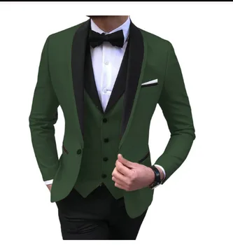 Moške Obleke, 3 Kos Slim Fit Priložnostne Poslovnih Groomsmen Sivo Zelena, Slonovine River Tuxedos za Poročno Obleko, Hlače, Jopič Telovnik